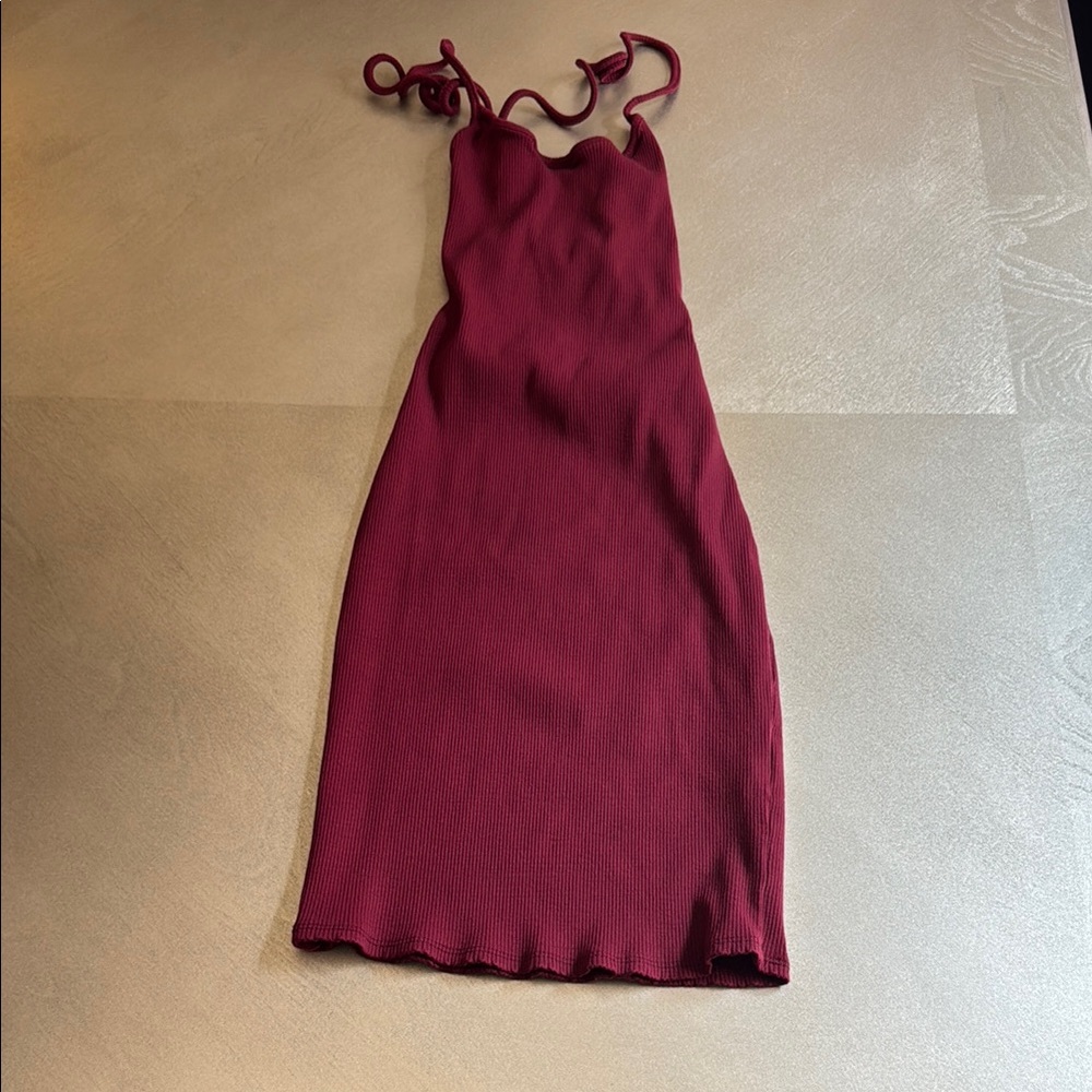 Red Slip Midi Dress with Spaghetti Straps for Night Out